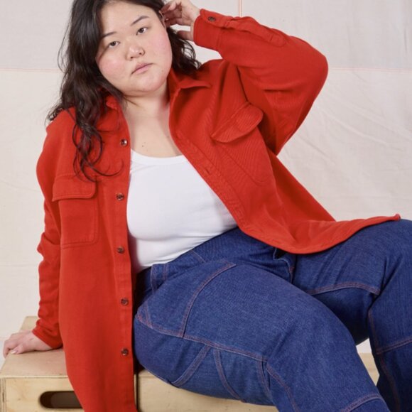 Flannel Overshirt (Mustang Red), L Large - Picture 2 of 7